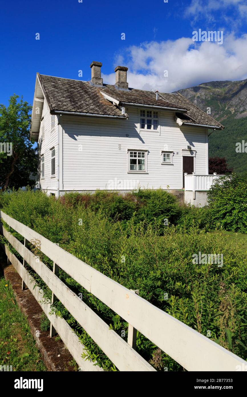 Timber house, Skjolden Village, Sognefjord, Sogn og Fjordane County, Norway Stock Photo