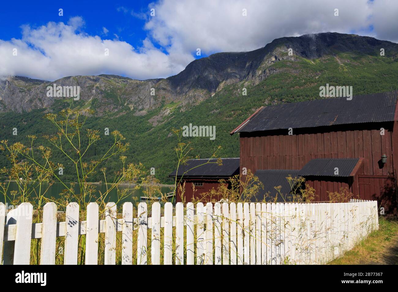 Boathouse, Skjolden Village, Sognefjord, Sogn og Fjordane County, Norway Stock Photo