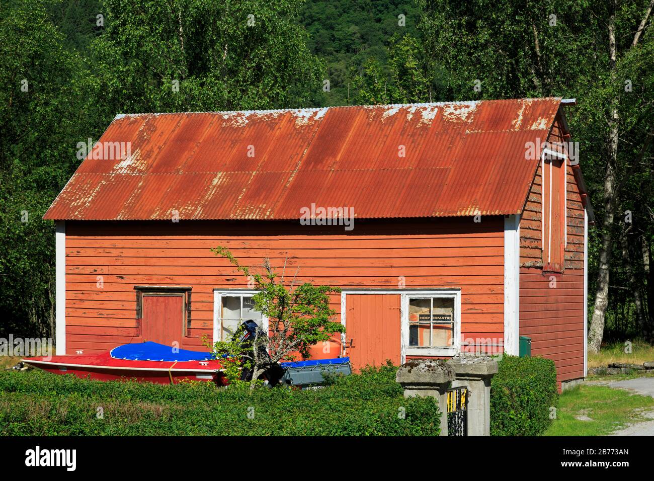 Farm, Skjolden Village, Sognefjord, Sogn og Fjordane County, Norway Stock Photo