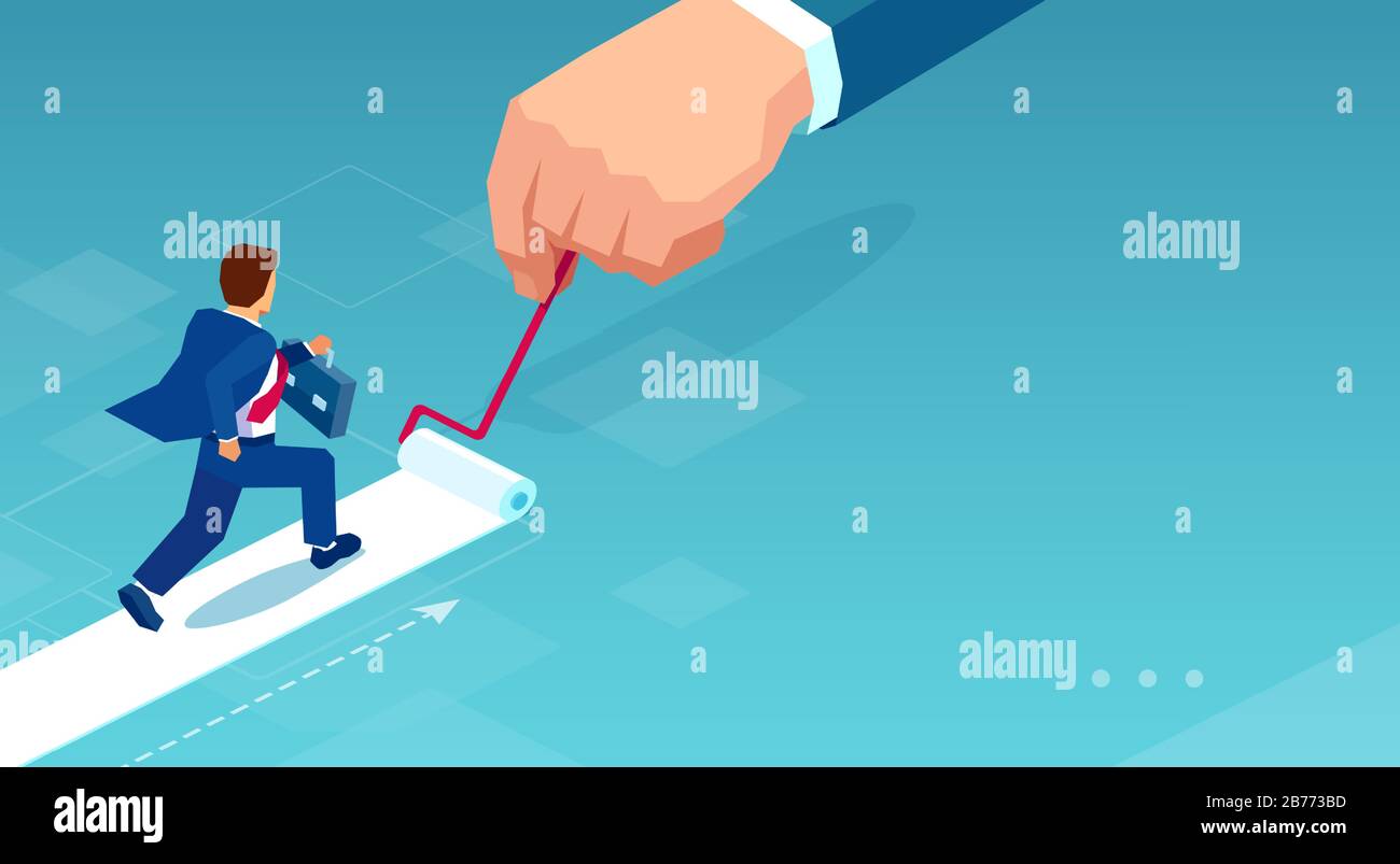 Vector of a big hand painting career path for a running businessman Stock Vector