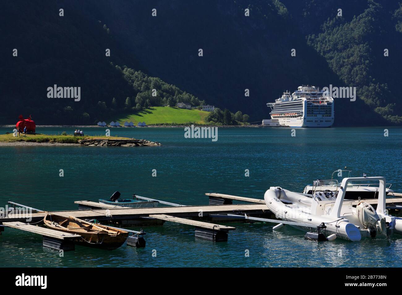 Cruise ship, Skjolden Village, Sognefjord, Sogn og Fjordane County, Norway Stock Photo