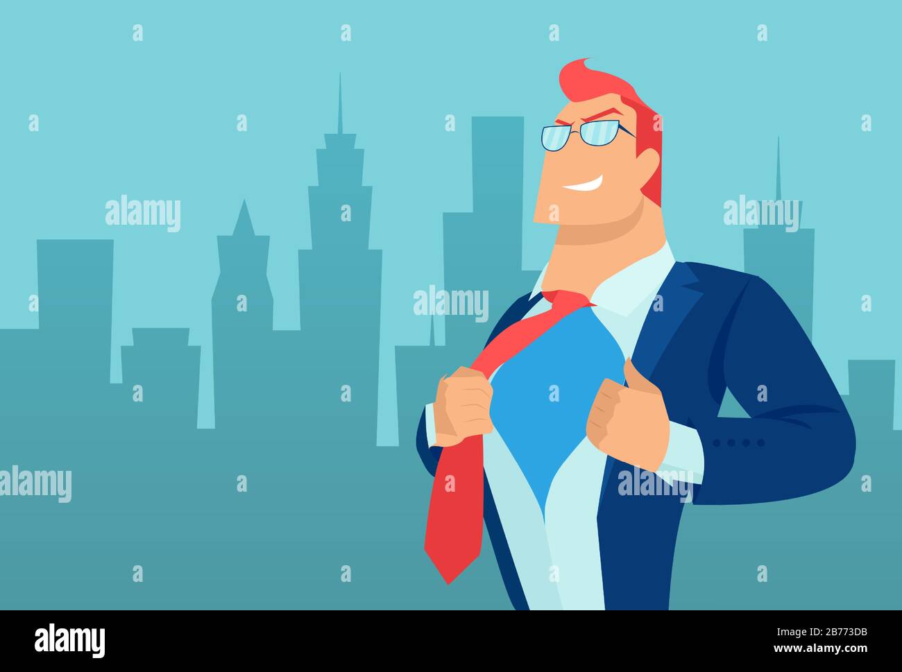 Vector of a super hero businessman on a cityscape background Stock ...