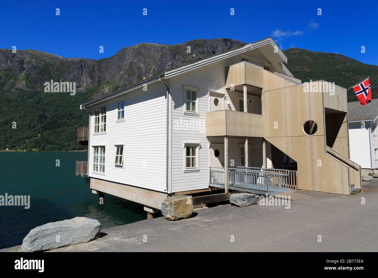 Holiday homes, Skjolden Village, Sognefjord, Sogn og Fjordane County, Norway Stock Photo