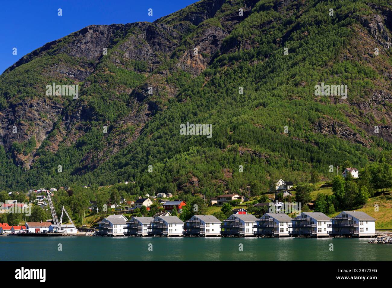 Holiday homes, Skjolden Village, Sognefjord, Sogn og Fjordane County, Norway Stock Photo