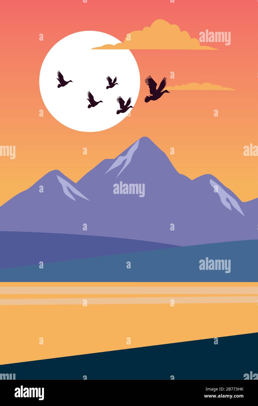 beautiful landscape with birds and lake scene Stock Vector Image & Art ...