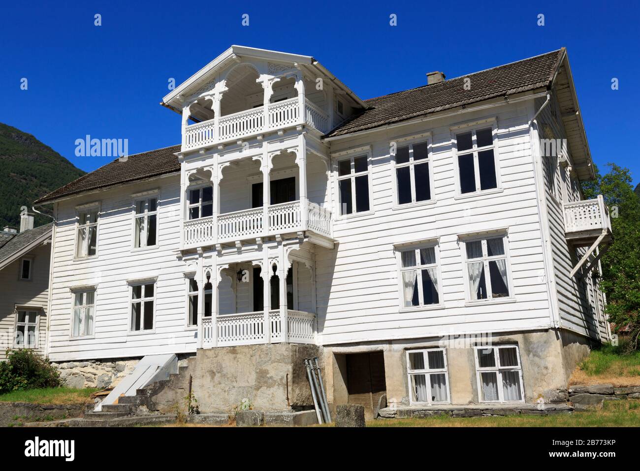 Wooden building, Skjolden Village, Sognefjord, Sogn og Fjordane County, Norway Stock Photo