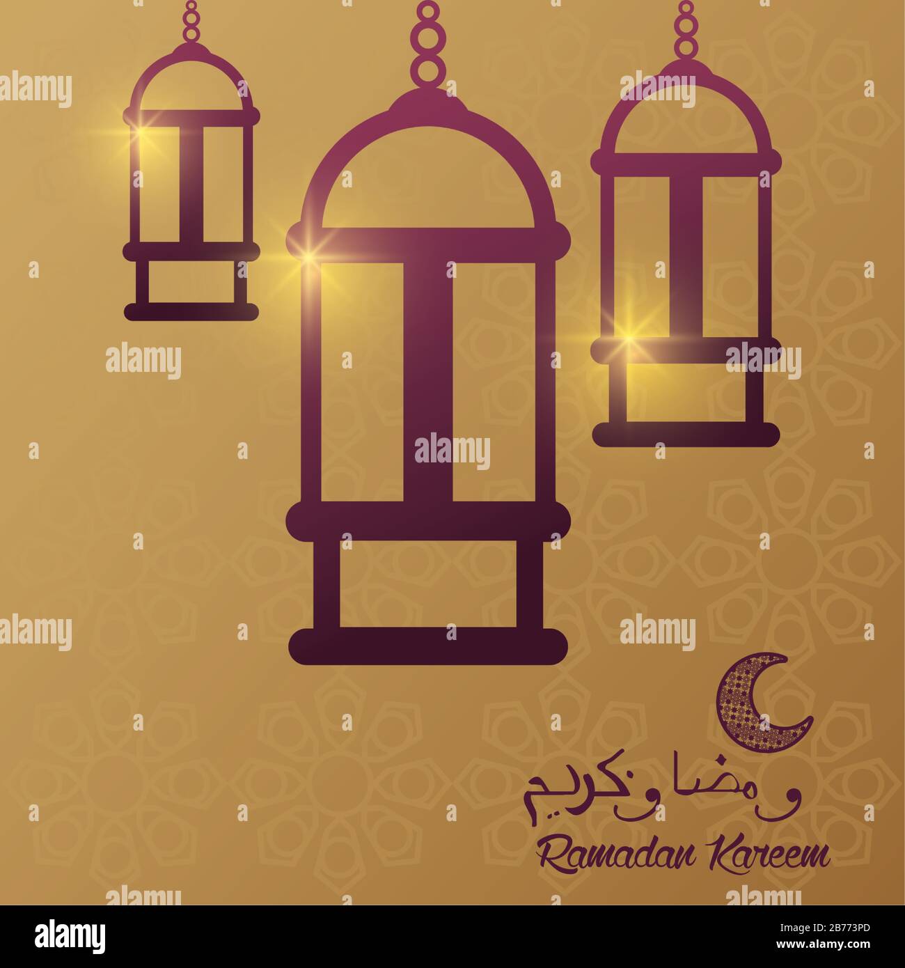 ramadan kareem card with lanterns hanging and moon Stock Vector Image ...