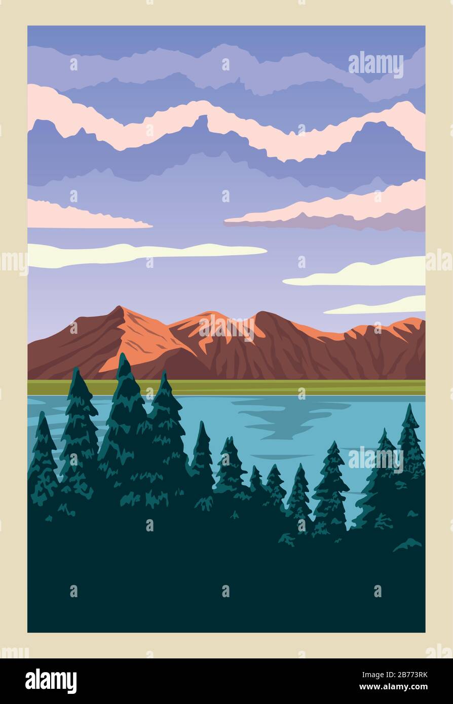 beautiful landscape with lake and forest scene Stock Vector Image & Art ...
