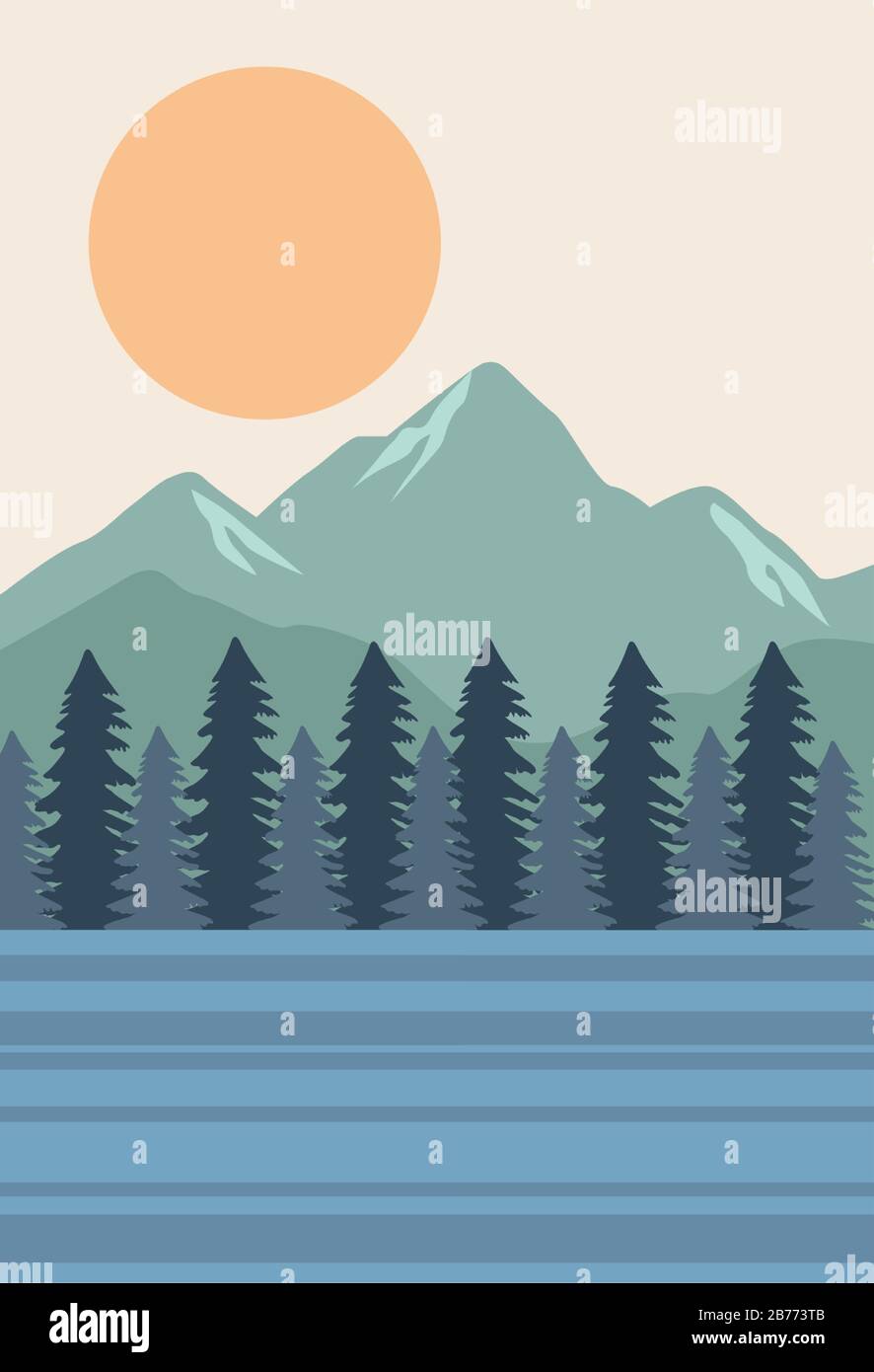 Tranquil lake scene with trees Stock Vector Images - Alamy