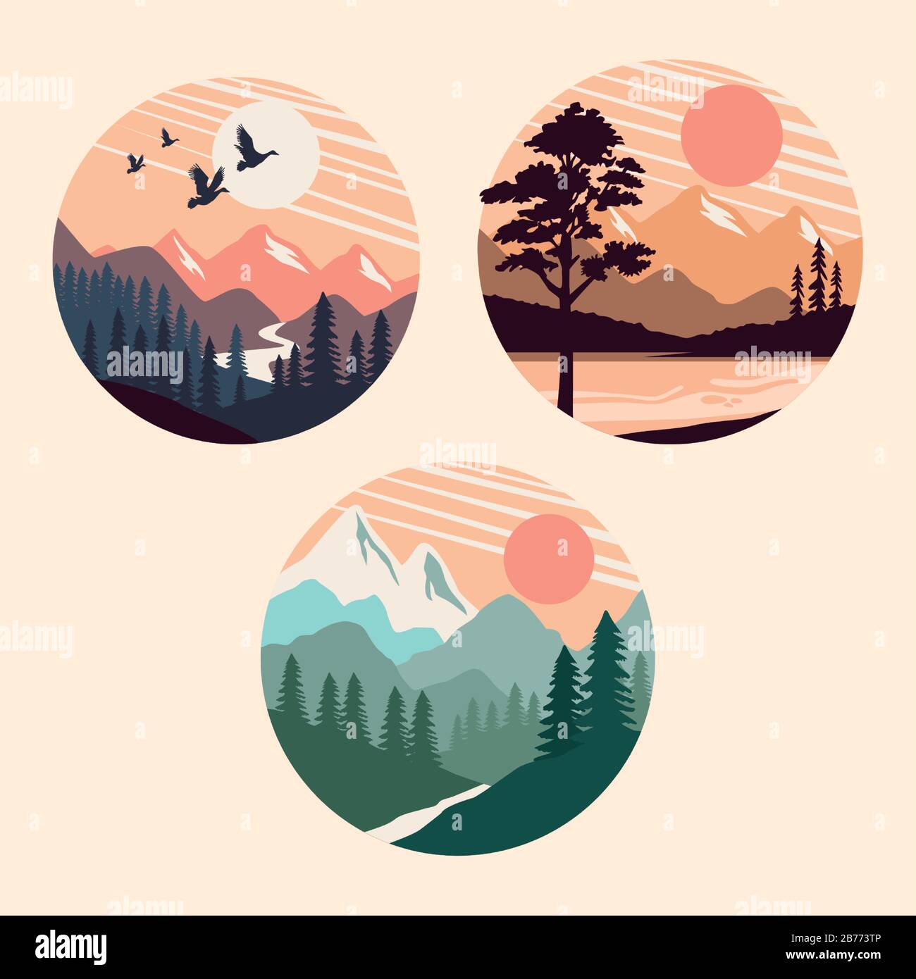 bundle of beautiful landscapes set scenes Stock Vector