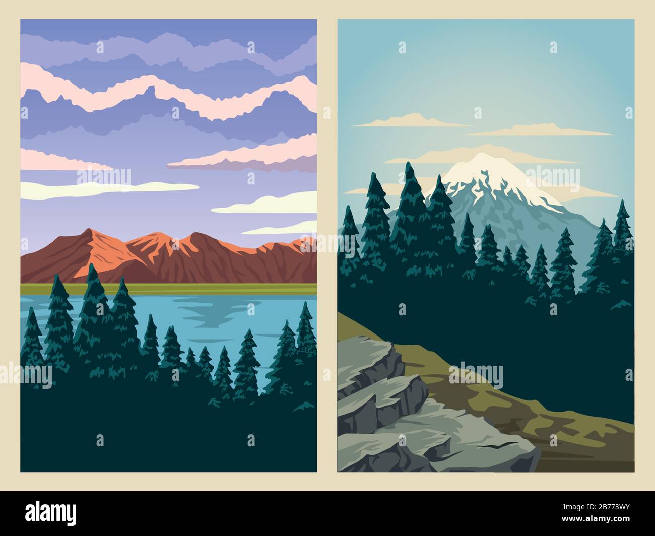 beautiful landscape with lake and forest scene Stock Vector Image & Art ...