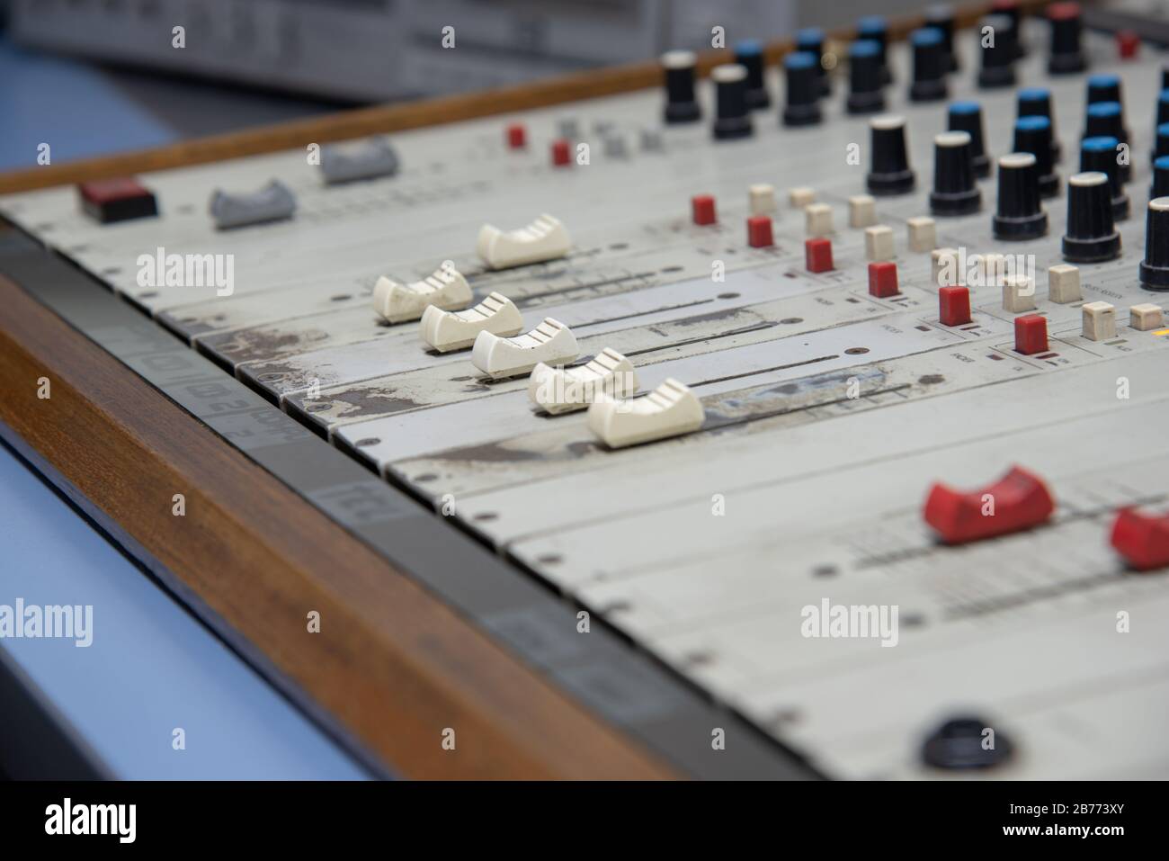 Antique radio mixer with faders, mixers, equalizers, panbalance and