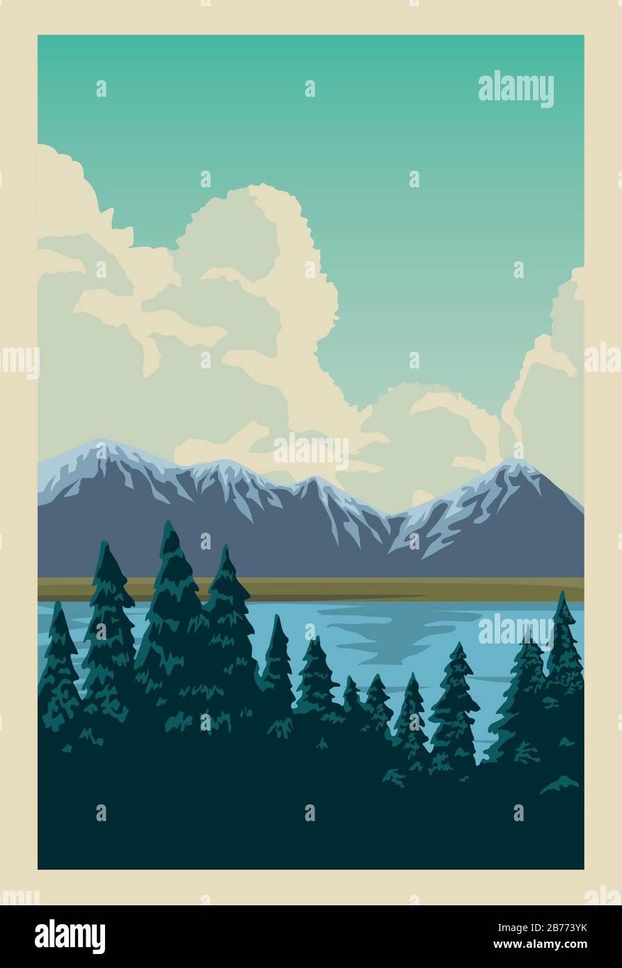 beautiful landscape with lake and forest scene Stock Vector Image & Art ...