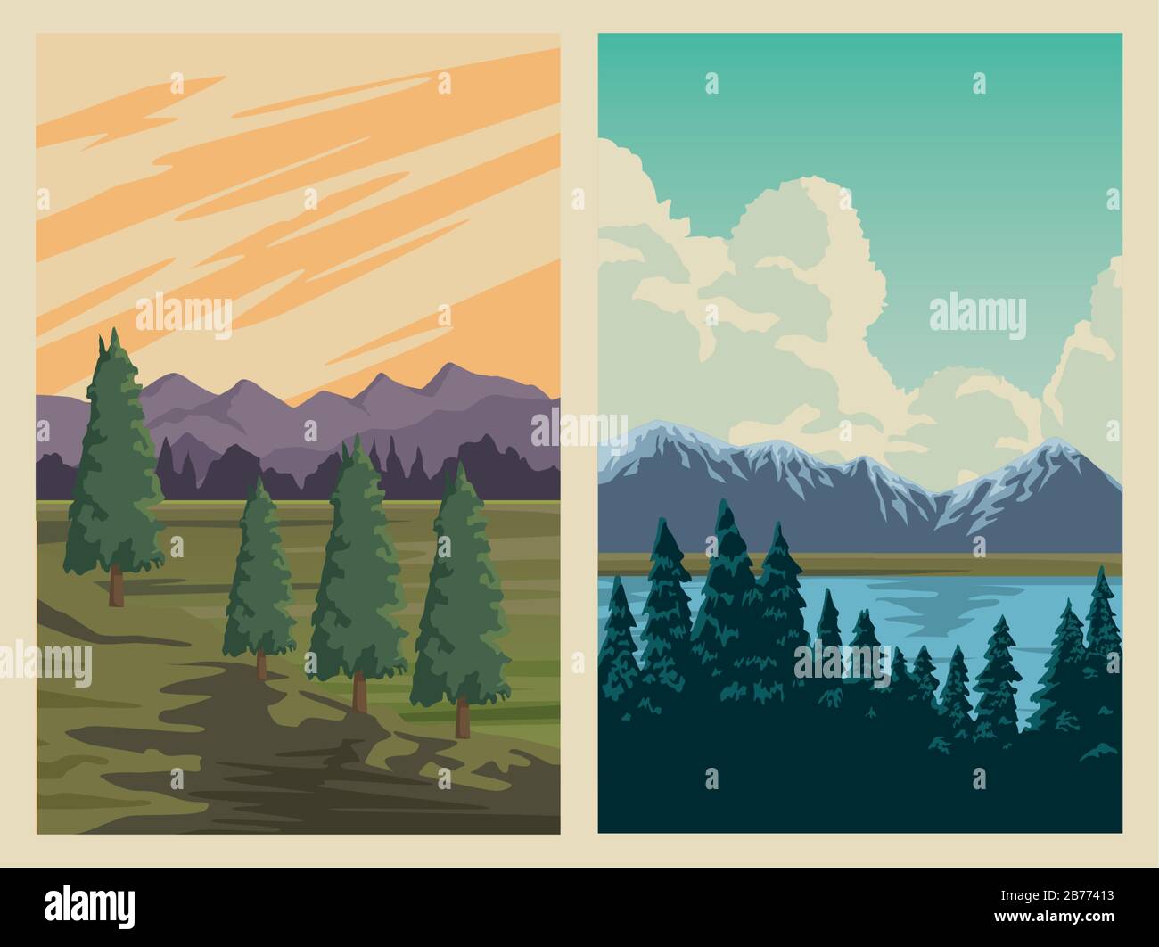 beautiful landscape with lake and forest scene Stock Vector Image & Art ...