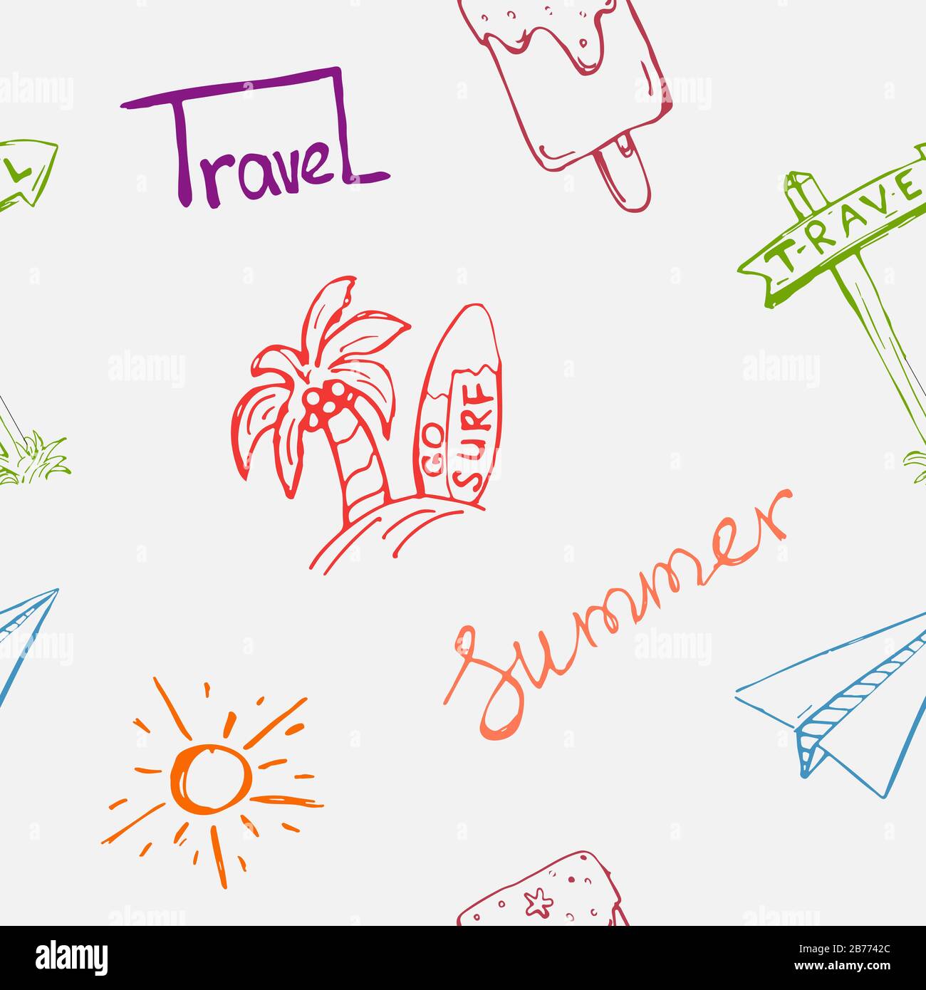 Summer and travel seamless pattern.  Stock Vector