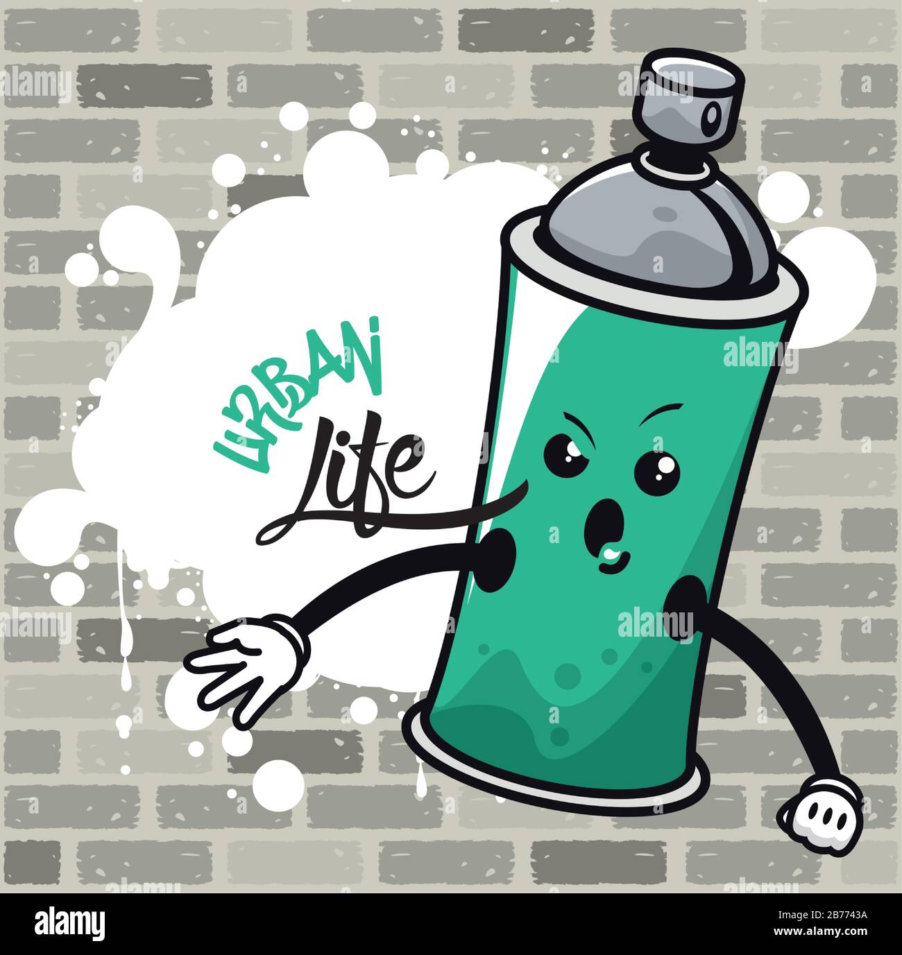 graffiti urban style poster with paint spray bottle character Stock
