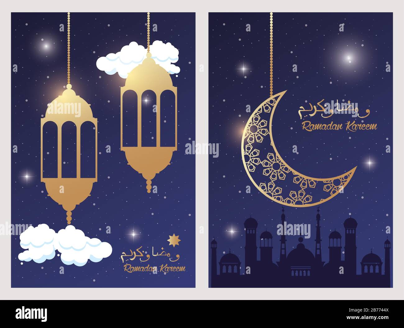 ramadan kareem card with golden lanterns and taj mahal Stock Vector ...
