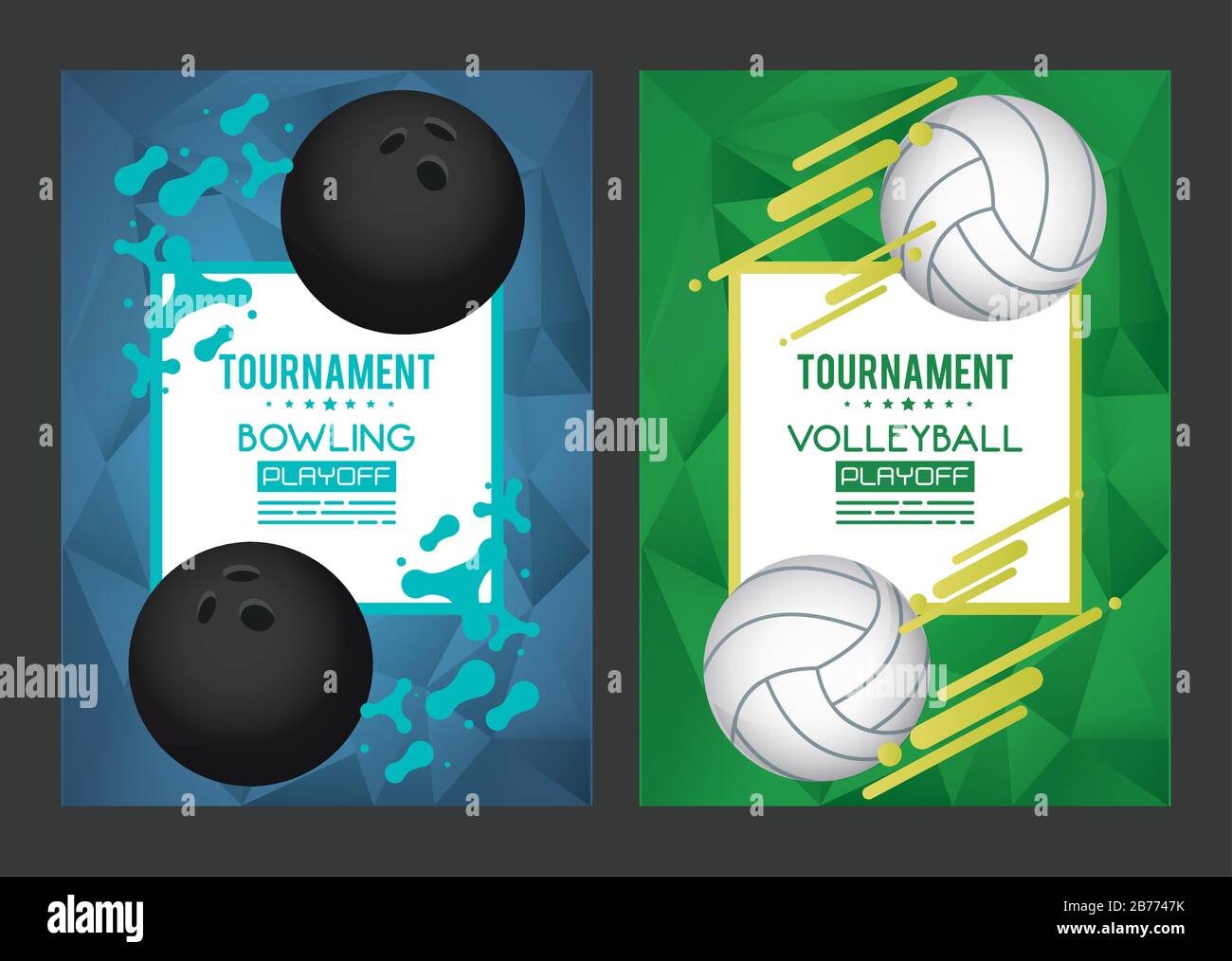 volleyball and bowling sports equipment poster Stock Vector Image & Art