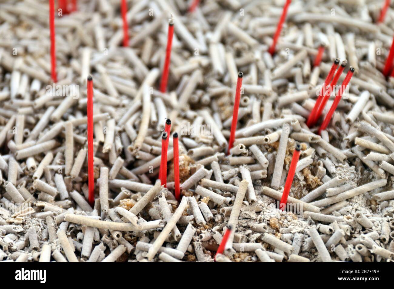 ash from incense burn for background, incense burning in top view