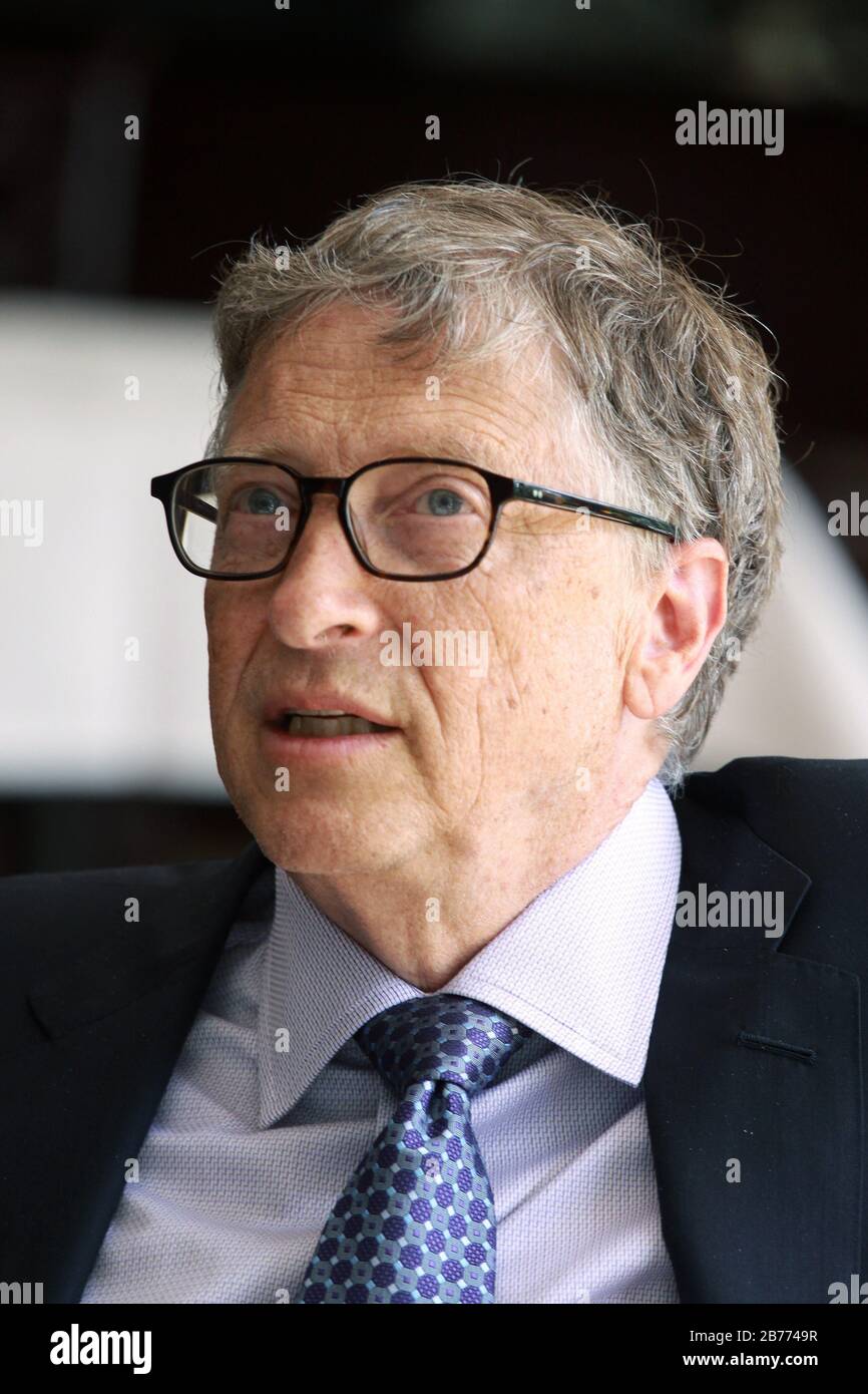 March 13, 2020, FILE PHOTO: Microsoft co-founder Bill Gates is stepping down from the company's board to spend more time on philanthropic activities. Gates is also stepping down from his position on the board of Berkshire Hathaway. Gates will be leaving the board to dedicate more time to his philanthropic priorities including global health, education and tackling climate change, the company said on Friday. PICTURED: August 10, 2017, Dar es Salaam, Tanzania: BILL GATES, American philanthropist, responds to a question during an interview. Visiting Tanzania, Gates discussed his vision for Africa' Stock Photo