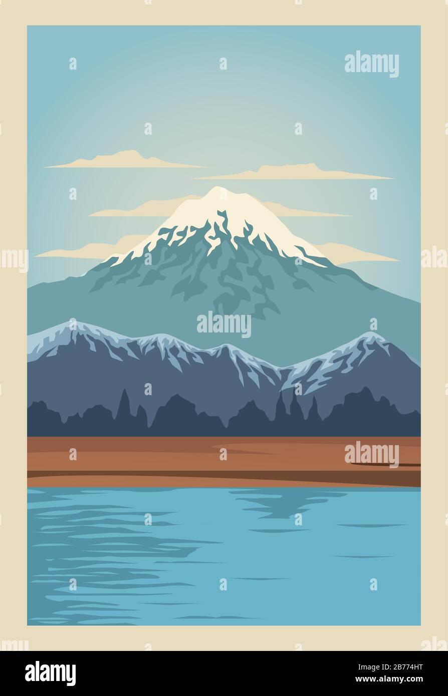 beautiful landscape with lake and mountain scene Stock Vector Image ...