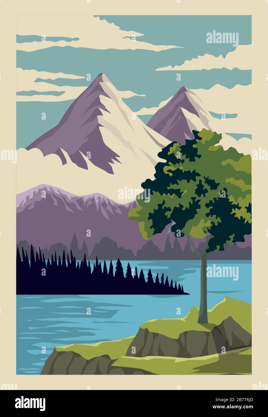 beautiful landscape with lake and mountain scene Stock Vector Image ...