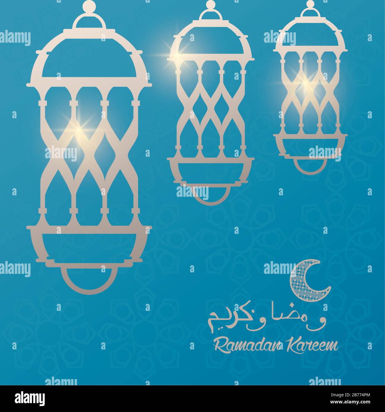 ramadan kareem card with lanterns hanging and moon Stock Vector Image ...