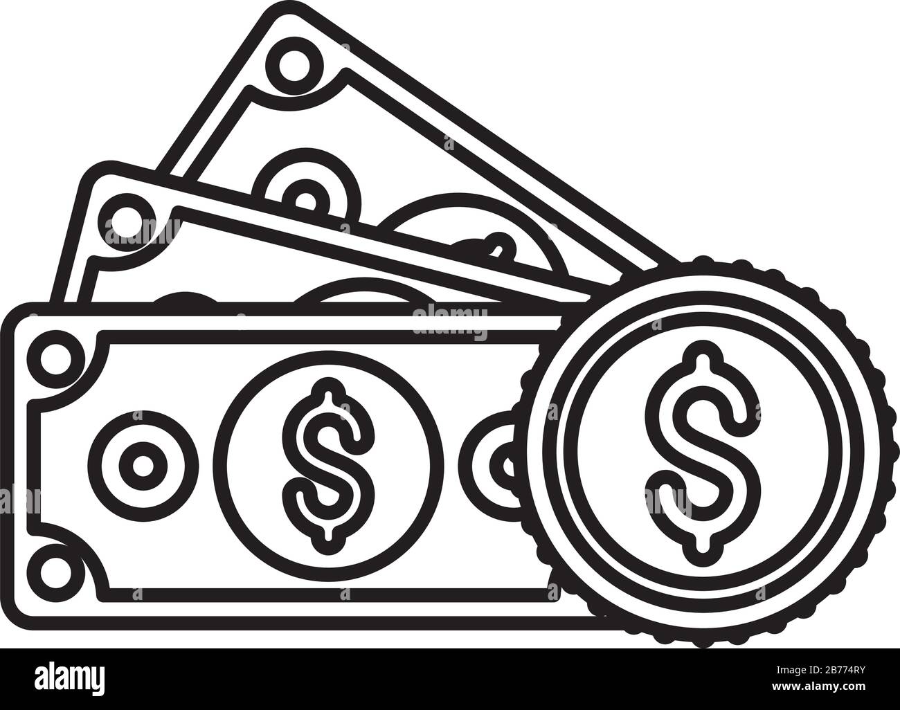 Isolated money bills and coin vector design Stock Vector Image & Art ...