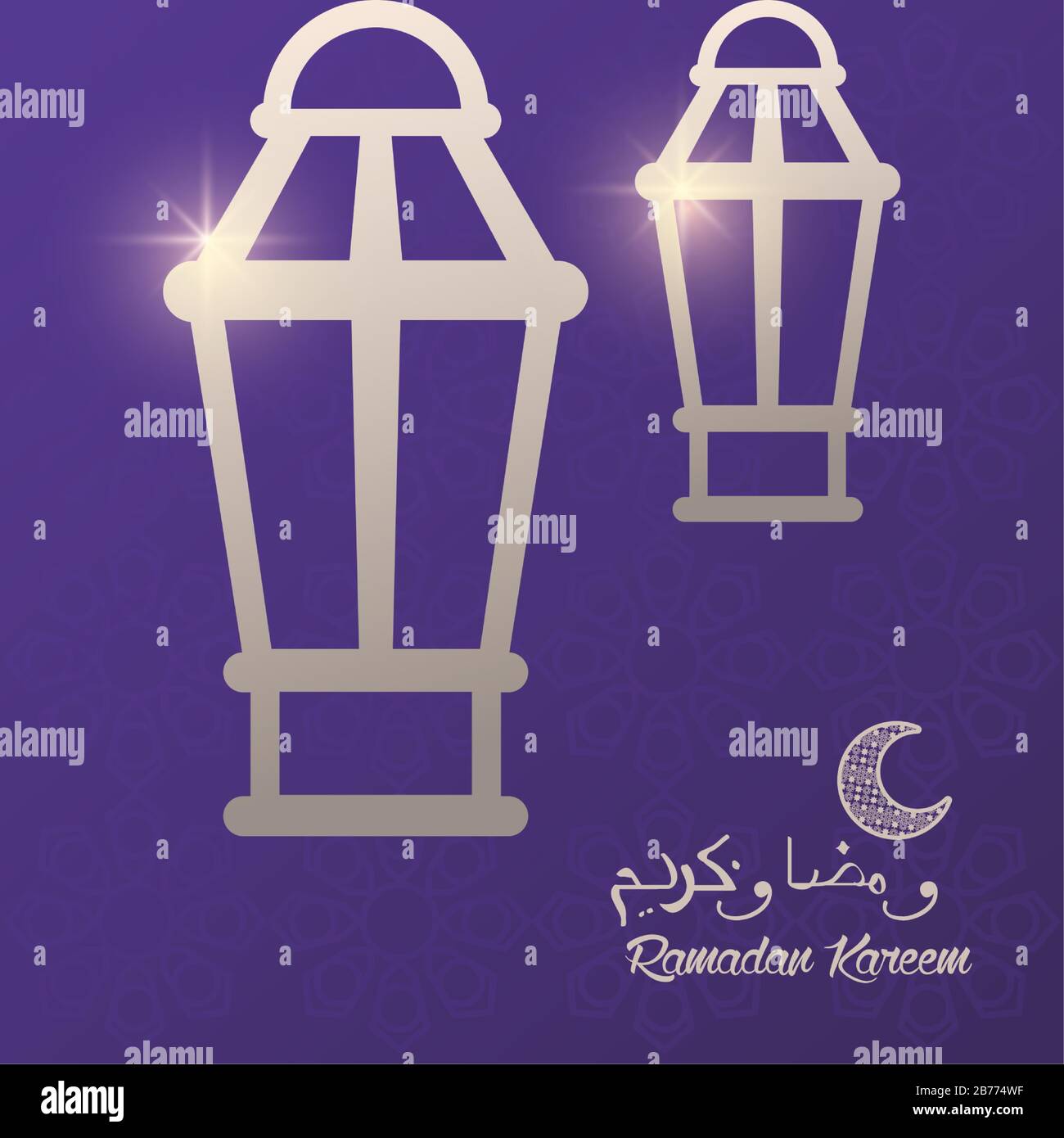 ramadan kareem card with lanterns hanging and moon Stock Vector Image ...