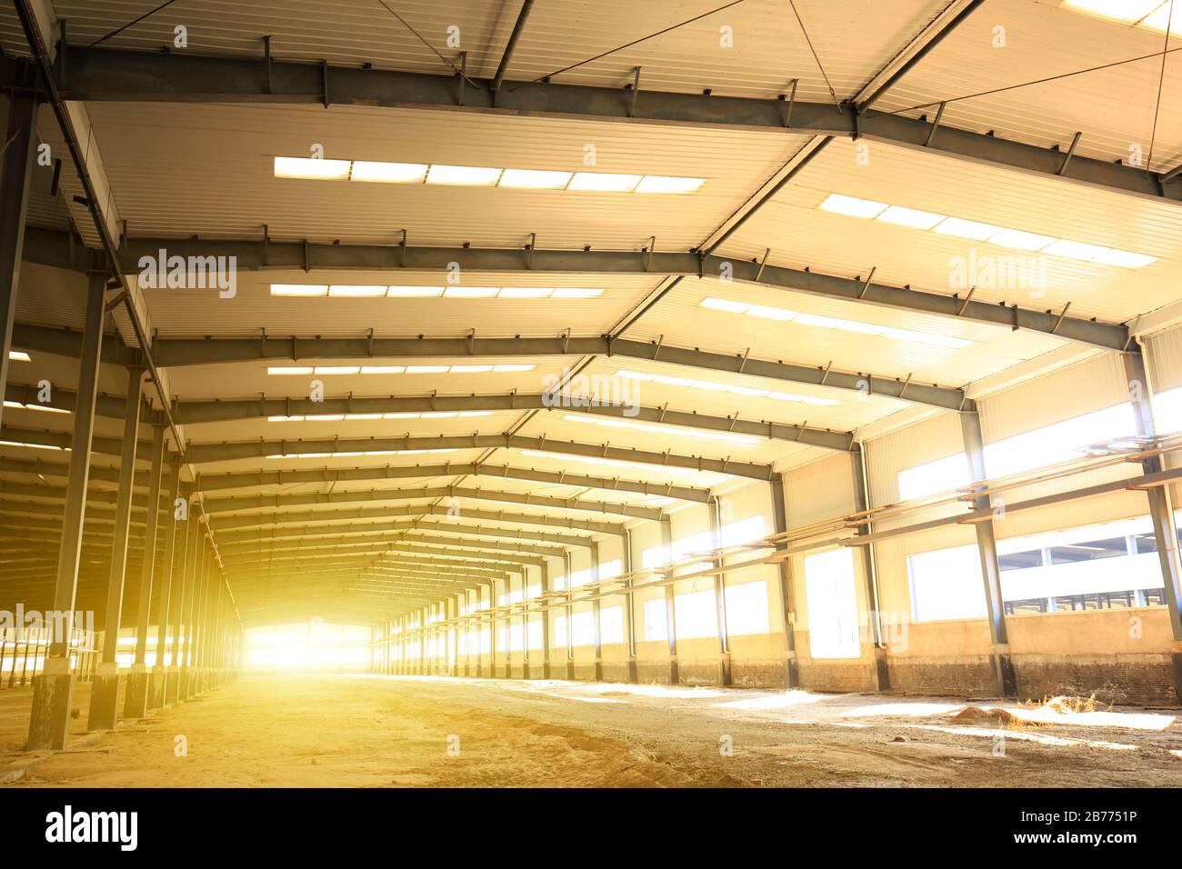 Factory workshop, Steel frame structure at construction site Stock ...