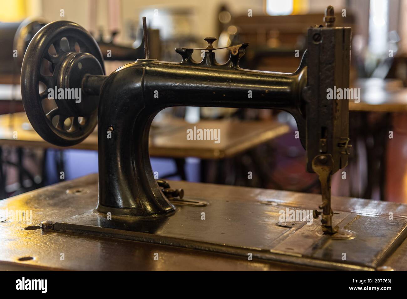 Classic sewing machine with a blurred background Stock Photo