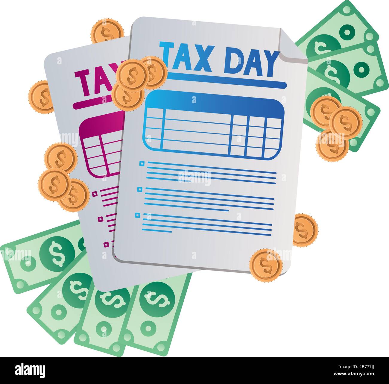Isolated tax documents bills and coins vector design Stock Vector Image ...