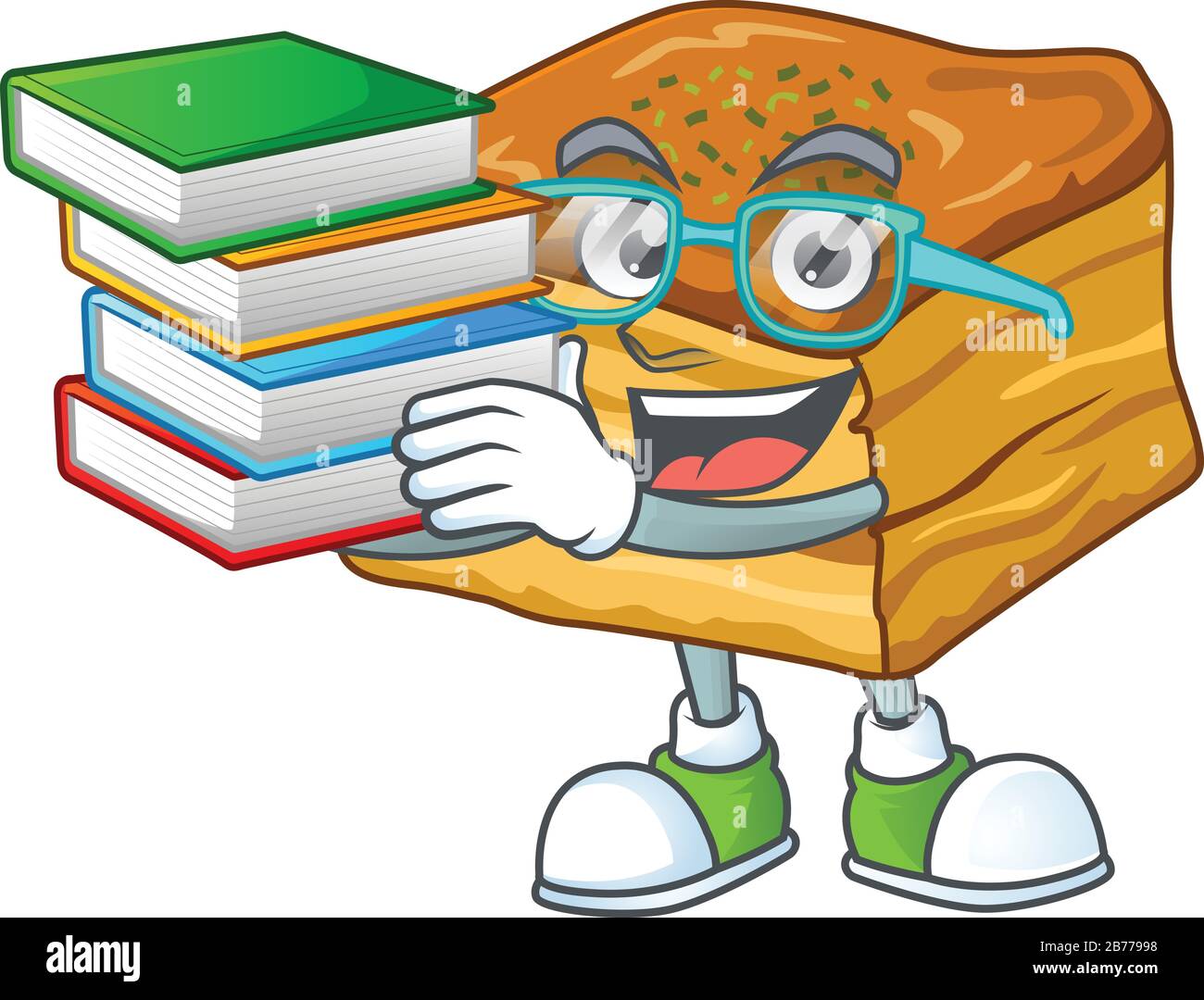 A hard-working student in baklava cartoon design with book Stock Vector