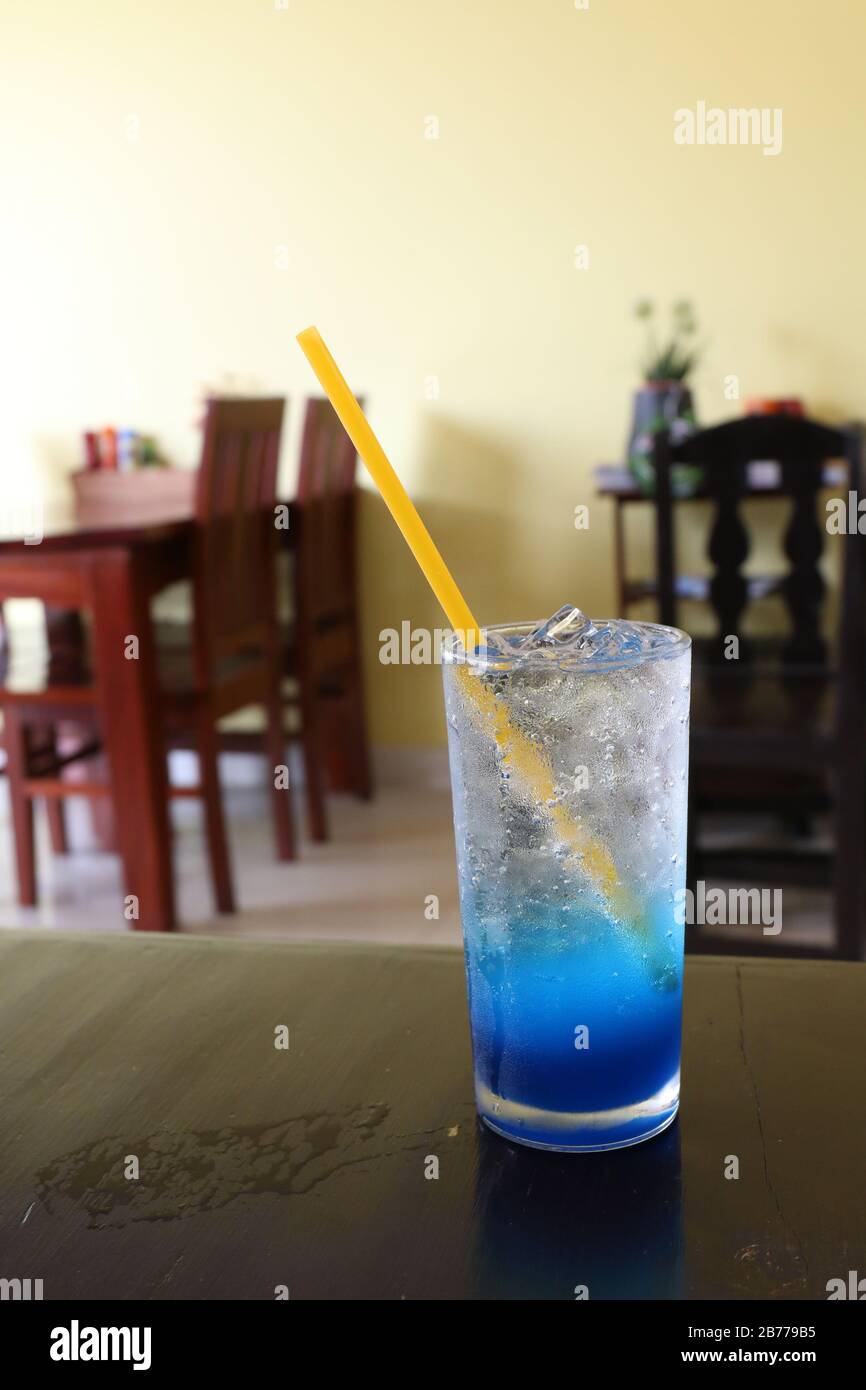 Glass cool ice water blue lemon juice on table for drink fresh Stock ...