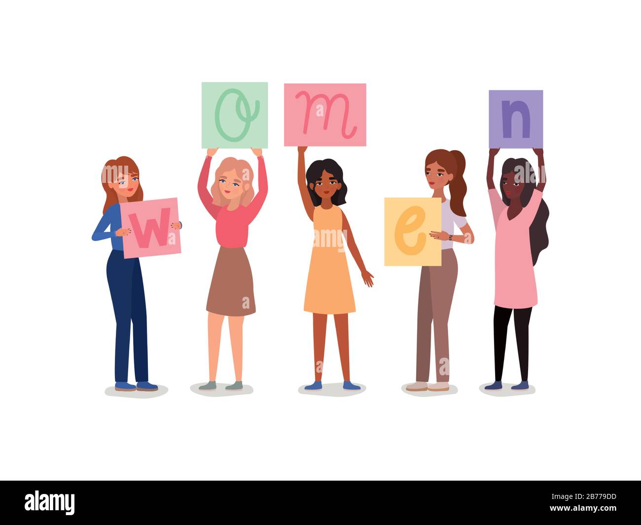 Women avatars holding banners vector design Stock Vector