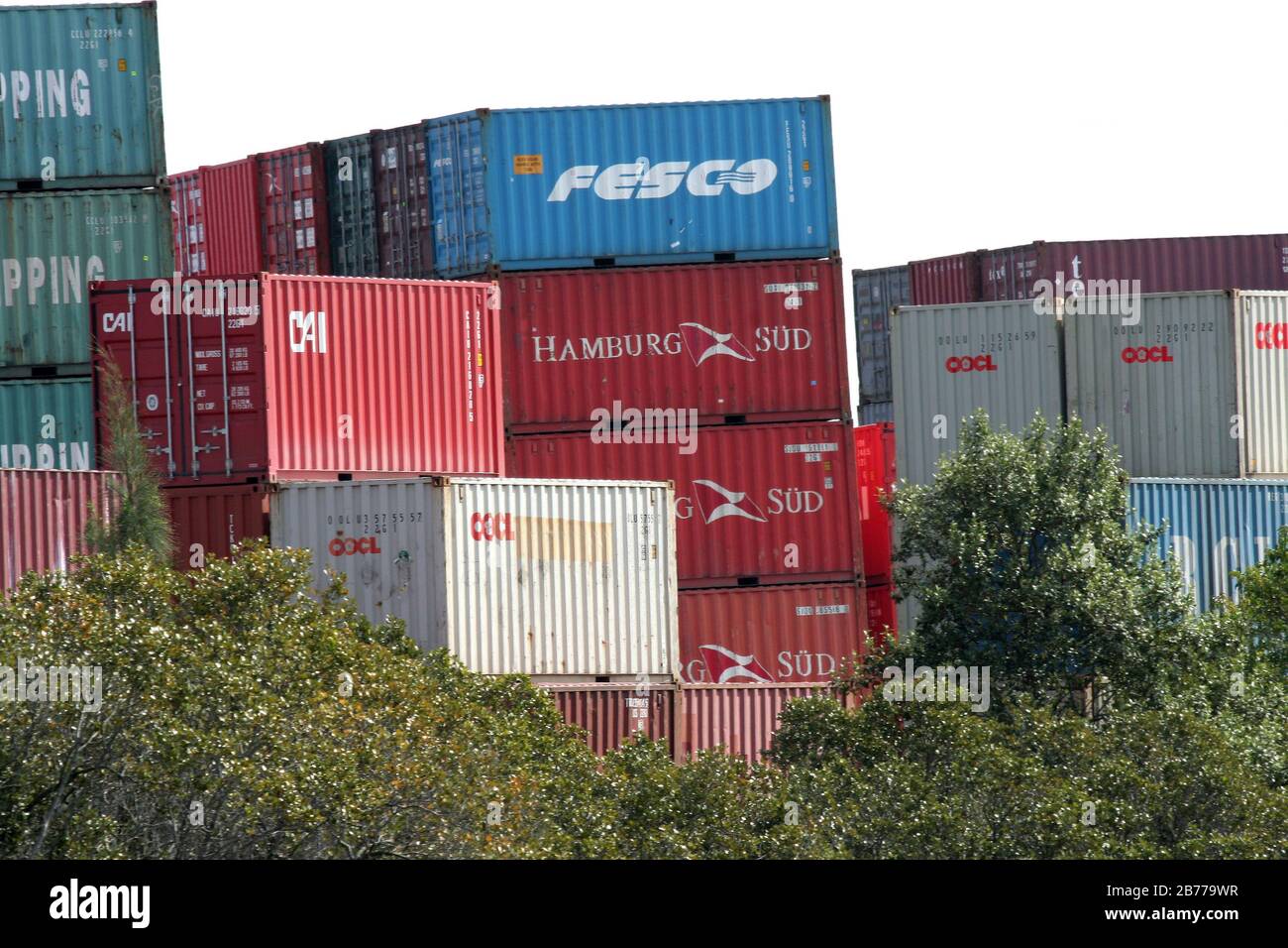 Shipping containers, Port Botany, Sydney, New South Wales, Australia. Stock Photo
