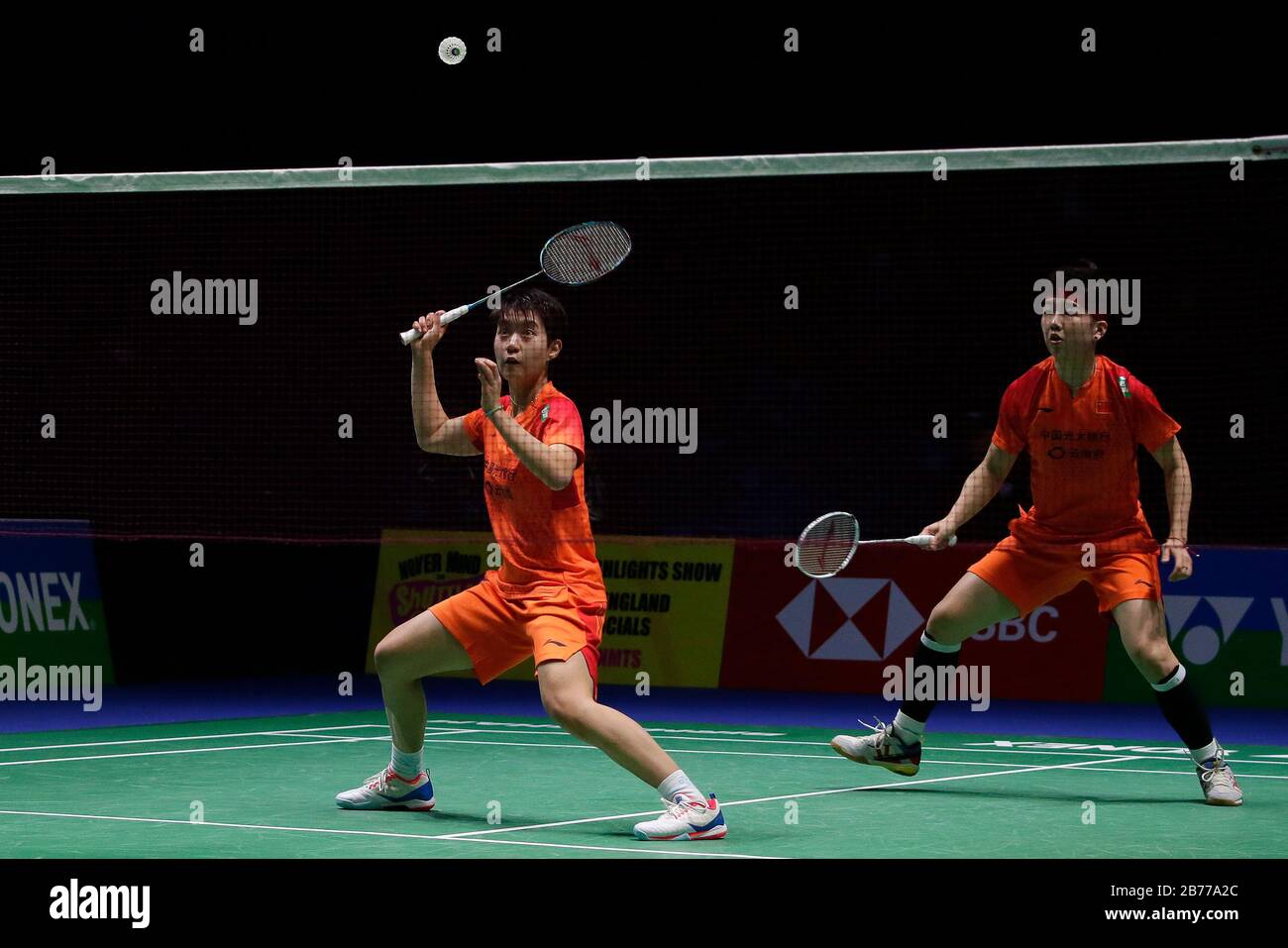 Birmingham. 13th Mar, 2020. China's Du Yue (L) and Li Yinhui compete during  the women's doubles quarterfinal match with Japan's Mayu Matsumoto/Wakana  Nagahara at All England Badminton 2020 in Birmingham, Britain on