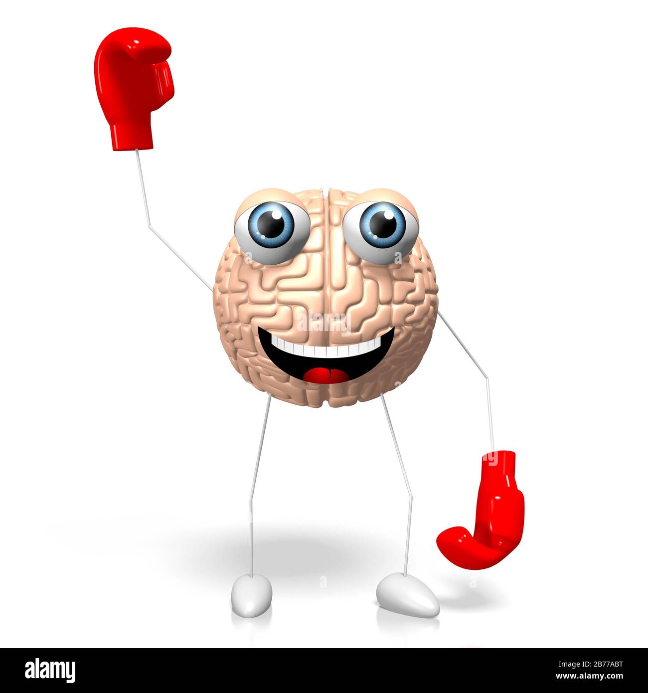 3D brain cartoon character wearing boxing gloves - knowledge concept Stock Photo