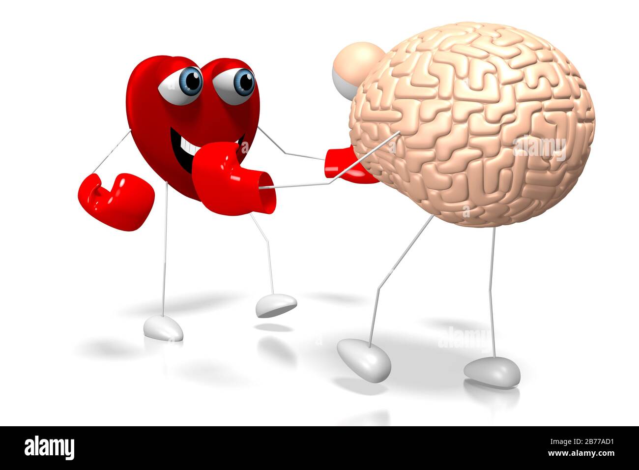 3D heart and brain cartoon characters boxing - emotions concept Stock Photo