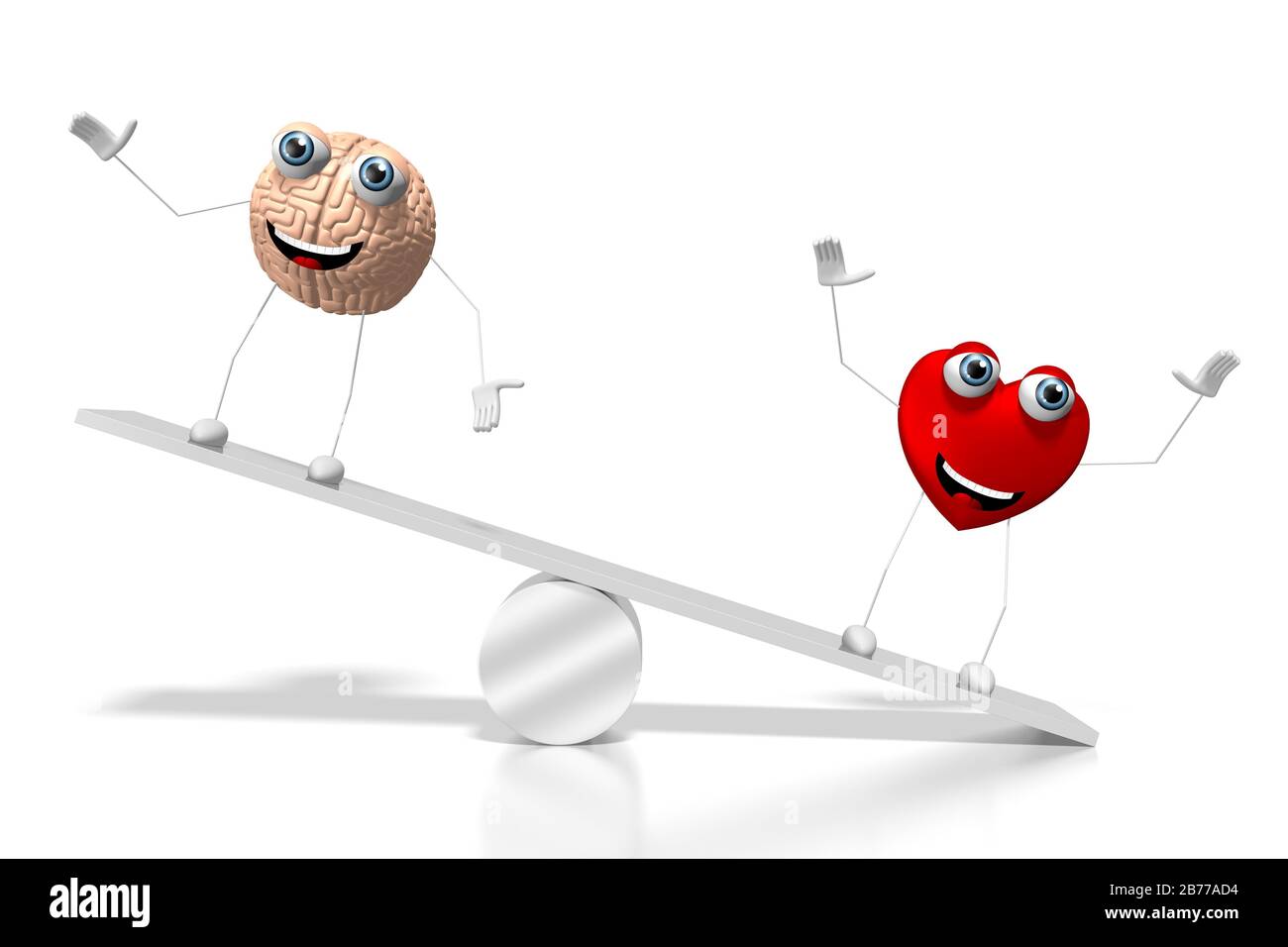 3D heart and brain cartoon characters, swing concept - great for topics like emotions etc. Stock Photo