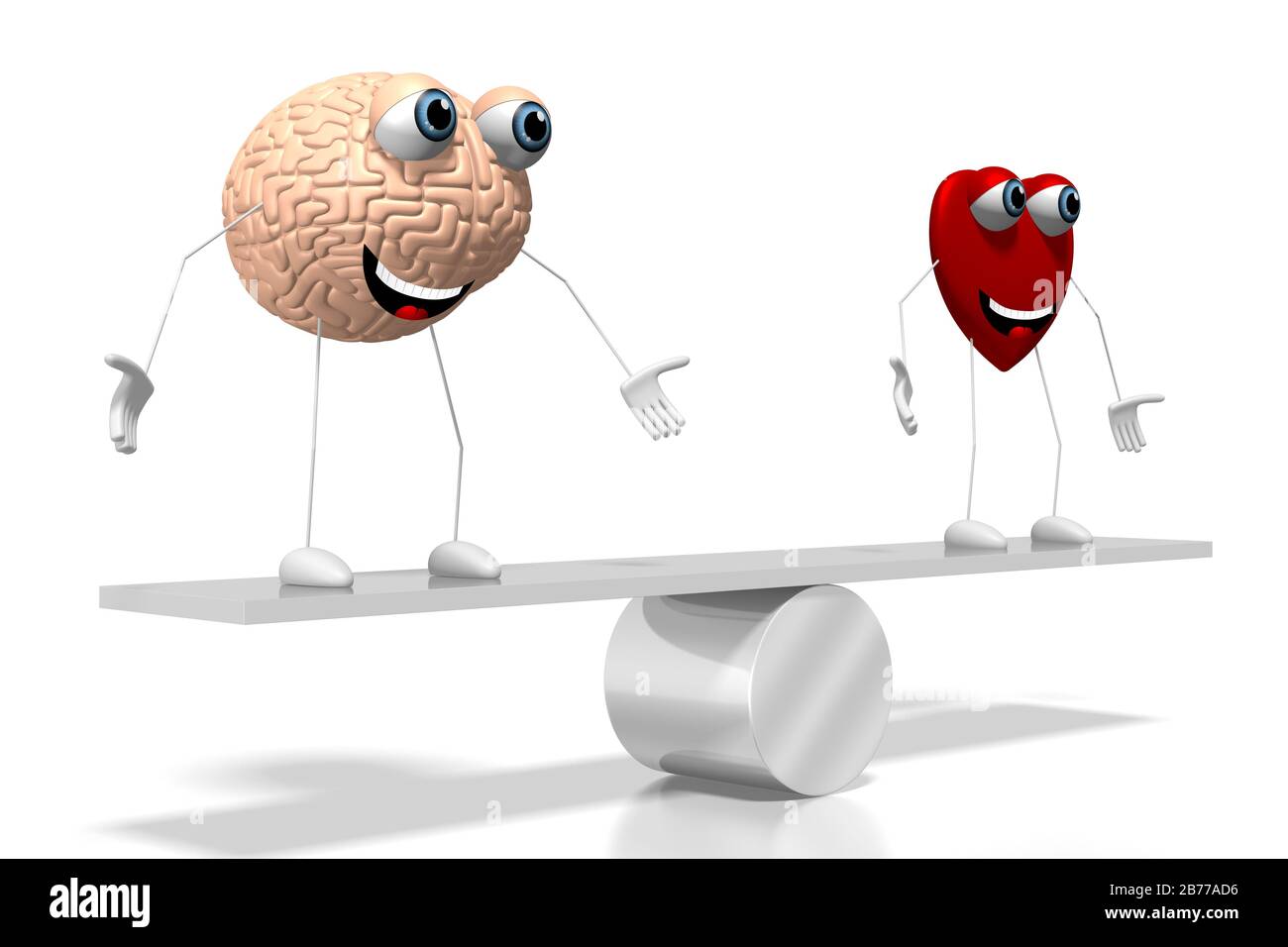 3D heart and brain cartoon characters, swing concept - great for topics like emotions etc. Stock Photo