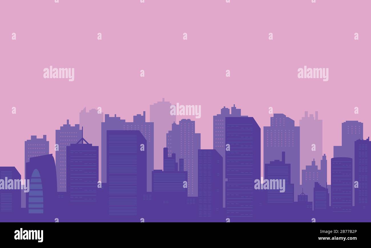 Silhouette of a city with a purple sky gradient Stock Vector Image ...