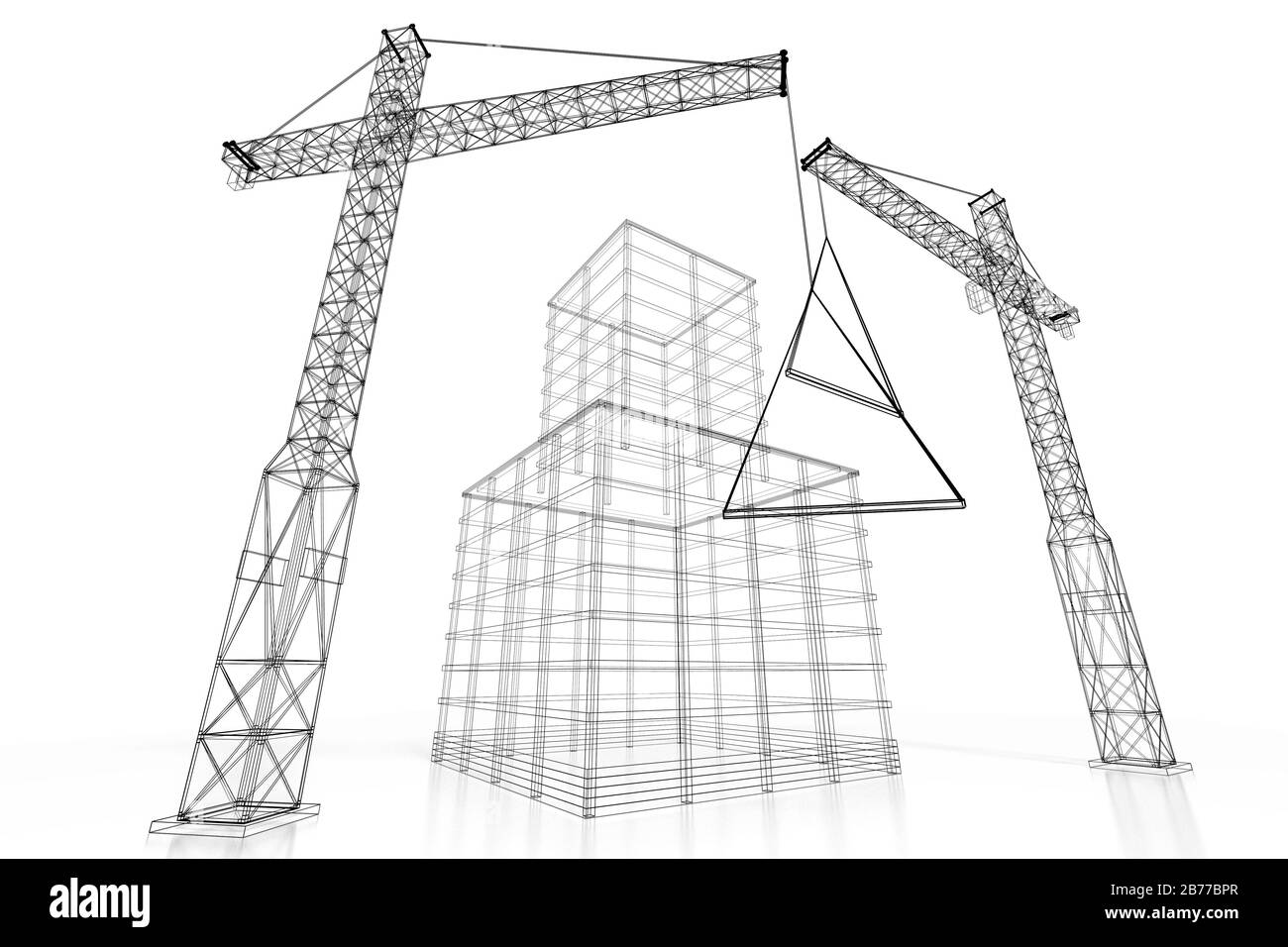 3D construction site, office building wireframe Stock Photo Alamy