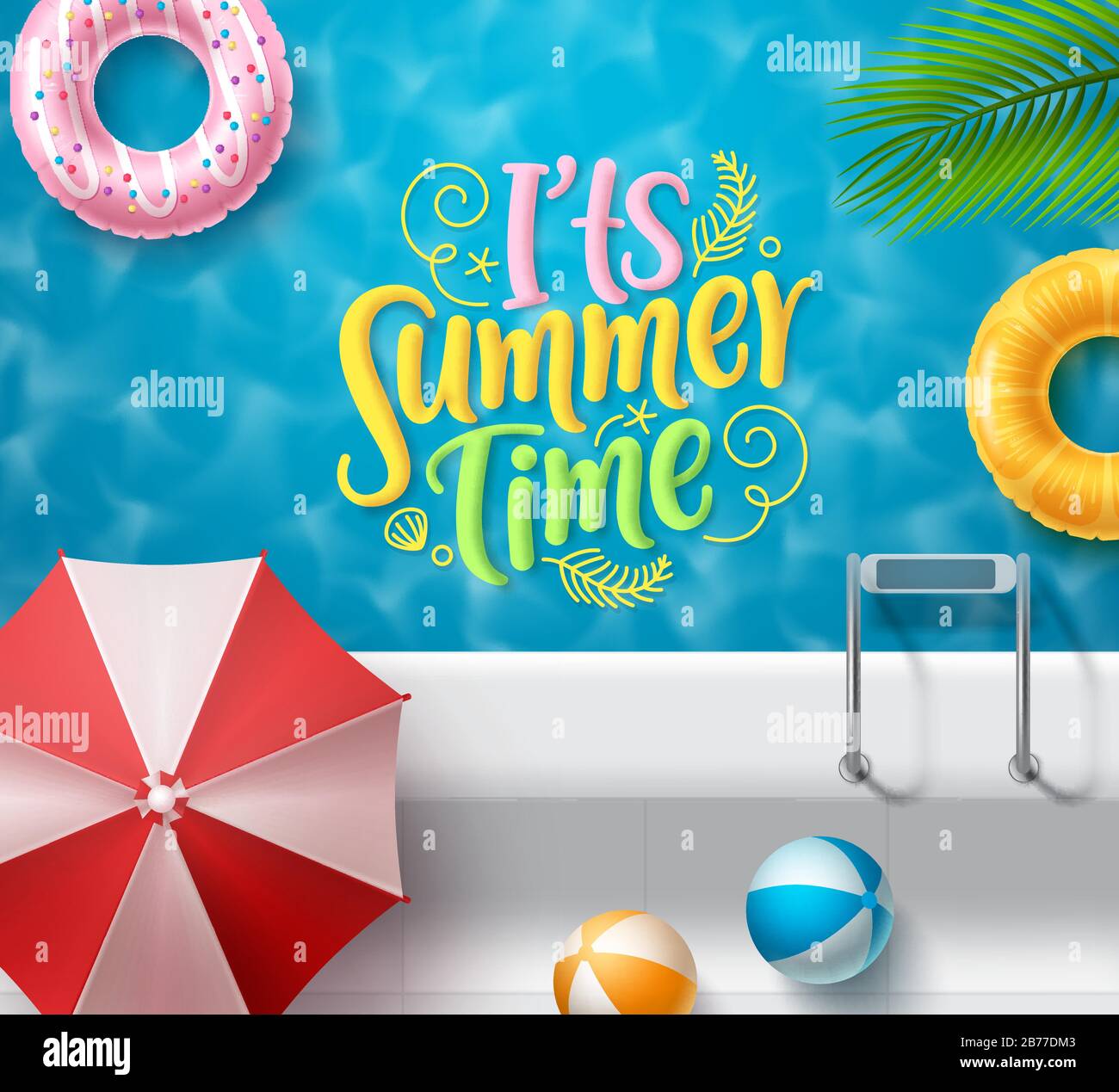 It's summer time vector banner design. Summer time text in swimming pool  top view background with summer elements like beach ball, umbrella,  floaters Stock Vector Image & Art - Alamy