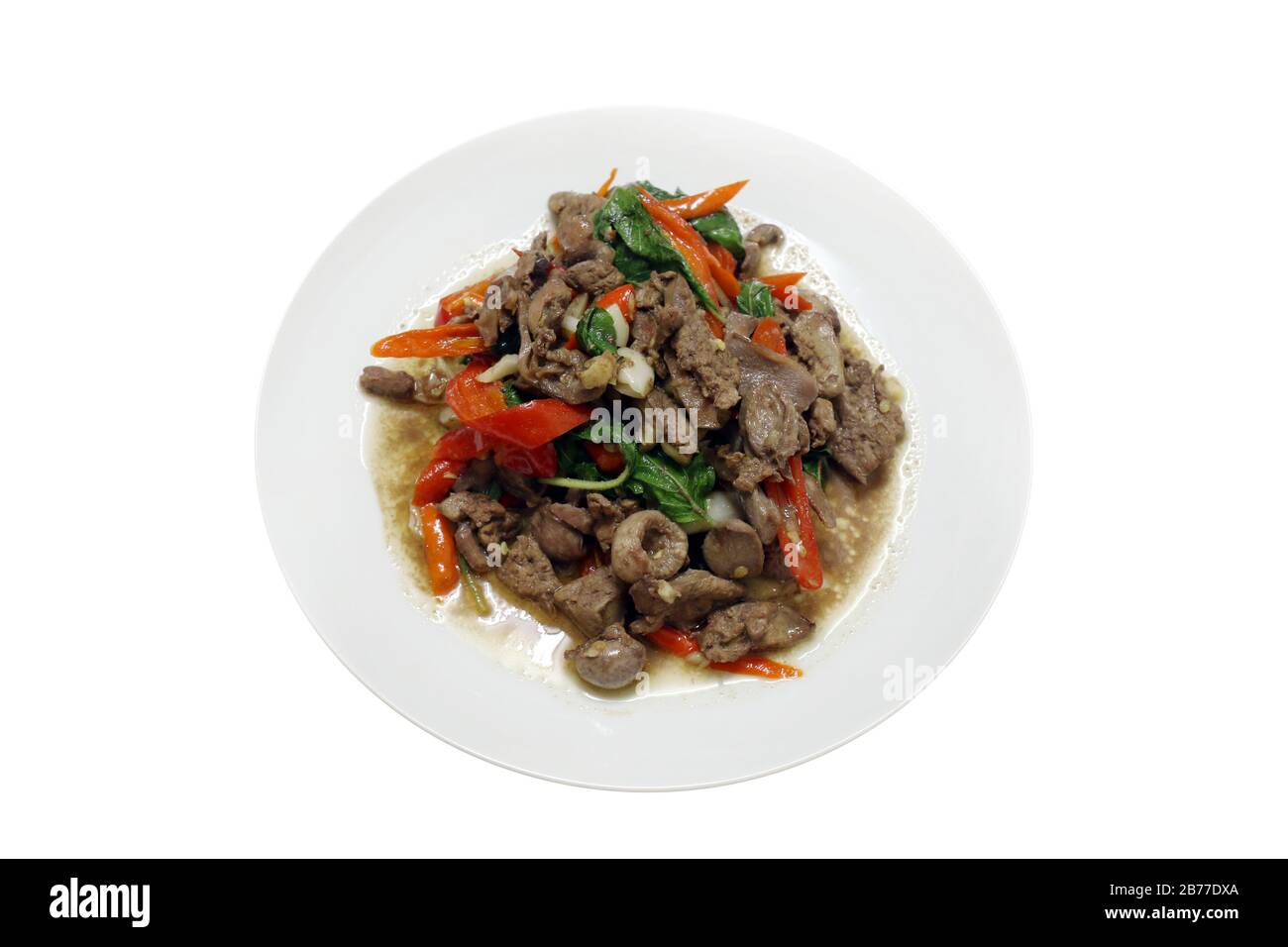 Chicken innards Fried in oyster sauce, spicy food, chili food, Fried