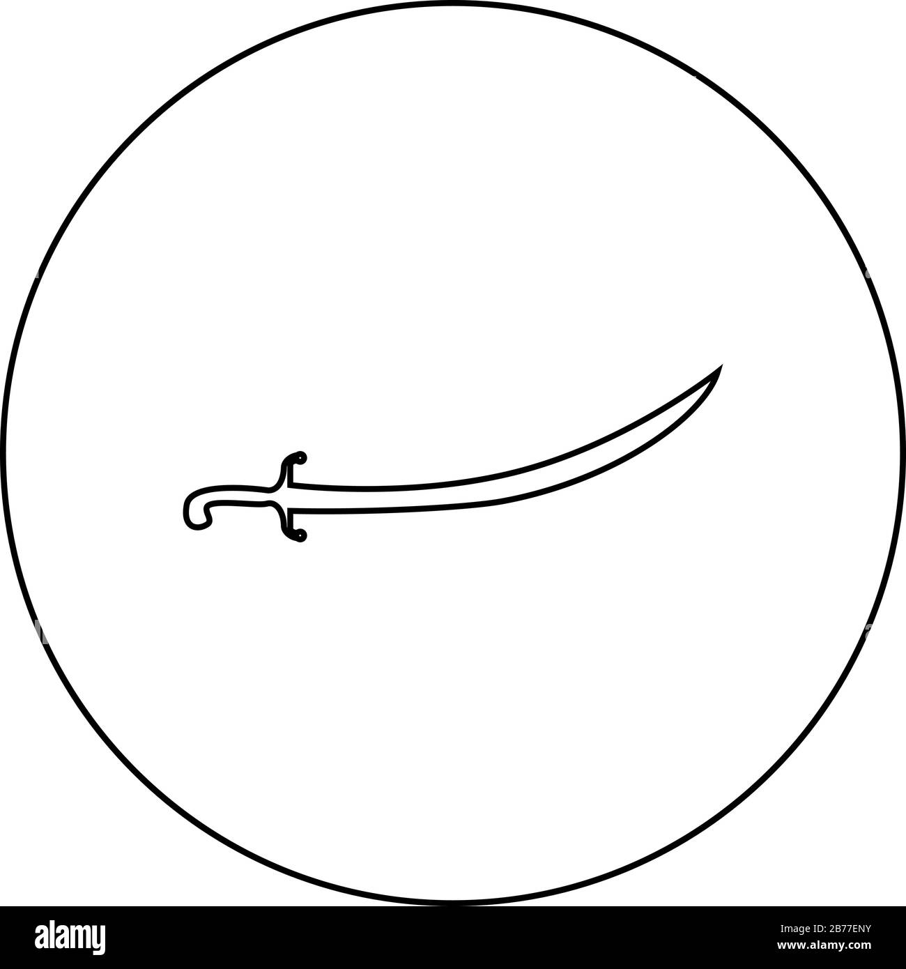 Turkish saber Scimitar Sabre of arabian persian Curved sword icon in circle round outline black color vector illustration flat style simple image Stock Vector