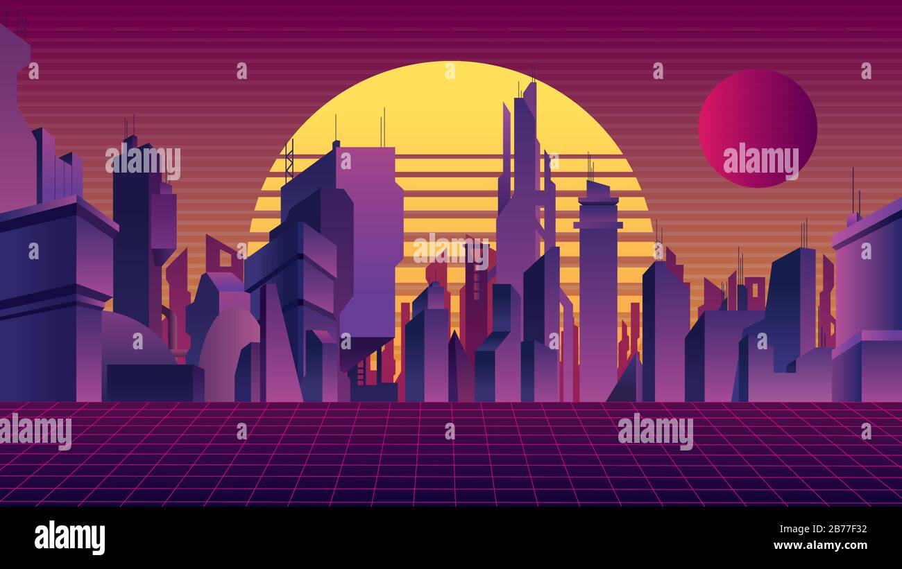 Synthwave City Background Stock Vector