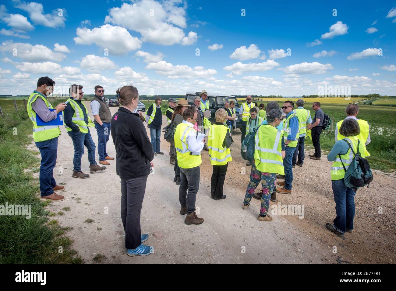 A by-way near Stonehenge during a visit by inspectors and interested parties investigating the proposal to build the A303 tunnel Stock Photo