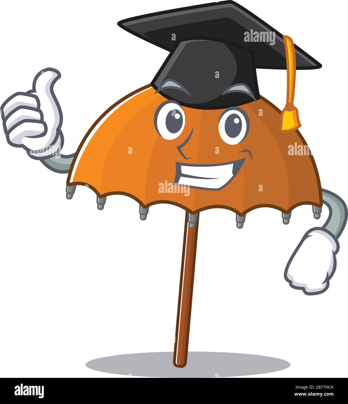 A picture of orange umbrella with black hat for graduation ceremony
