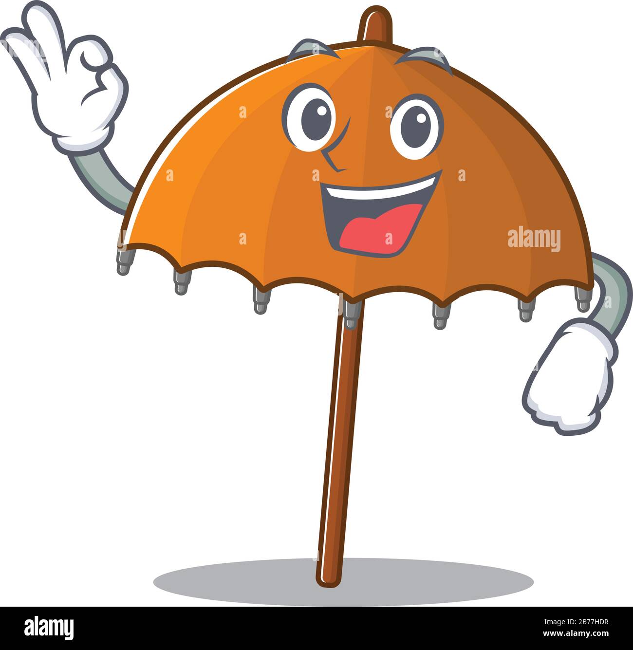 Orange umbrella cartoon character design style making an Okay gesture